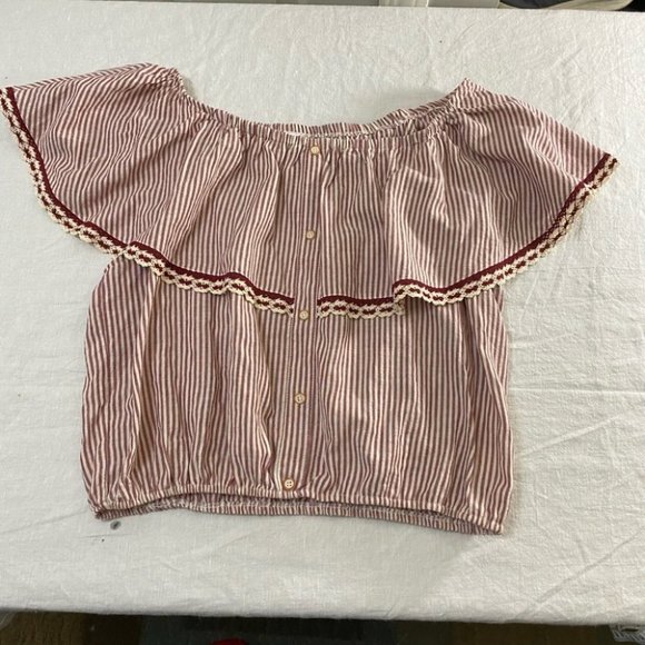 Striped Off-Shoulder Blouse - Red and White - Picture 6 of 8